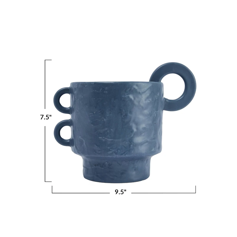 Hello Honey® 9.5" Blue Modern Stoneware Planter with Handles