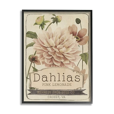 Stupell Industries Pink Lemonade Dahlias Vintage Floral Seed Packet Framed Wall Art