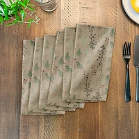 Pine Greenery on Brown Cotton Twill Napkin