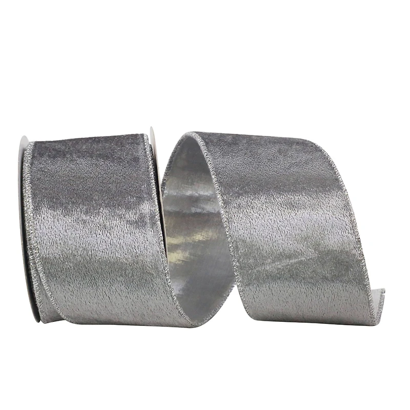 JAM Paper 2.5" x 10yd. Luxury Silver Wired Velvet Ribbon