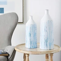 Blue & White Metal Brushed Vase Set