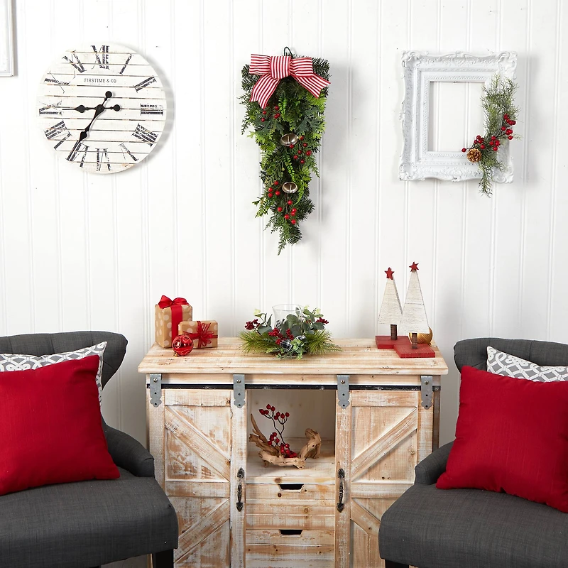 26" Bells & Bow Christmas Teardrop Swag