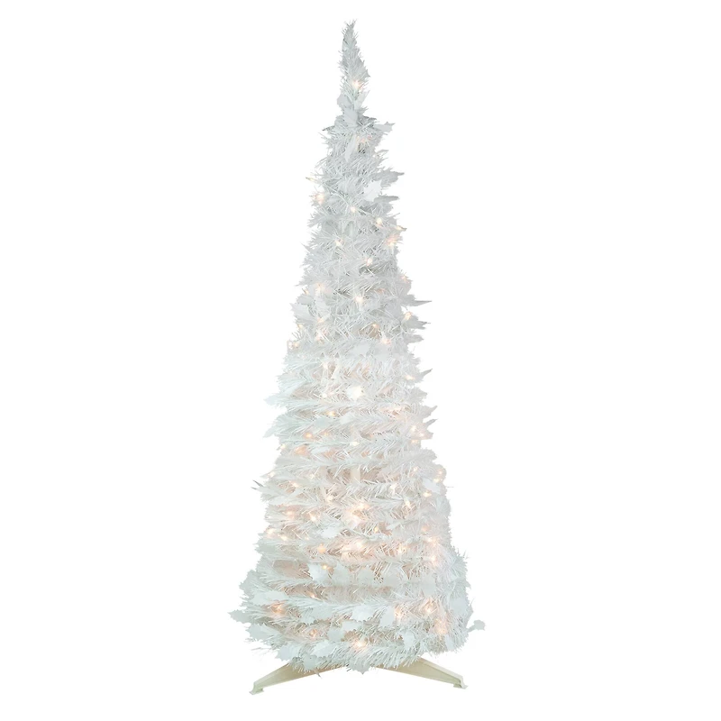 4ft. Pre-Lit White Tinsel Pop-Up Artificial Christmas Tree, Clear Lights