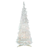 4ft. Pre-Lit White Tinsel Pop-Up Artificial Christmas Tree, Clear Lights