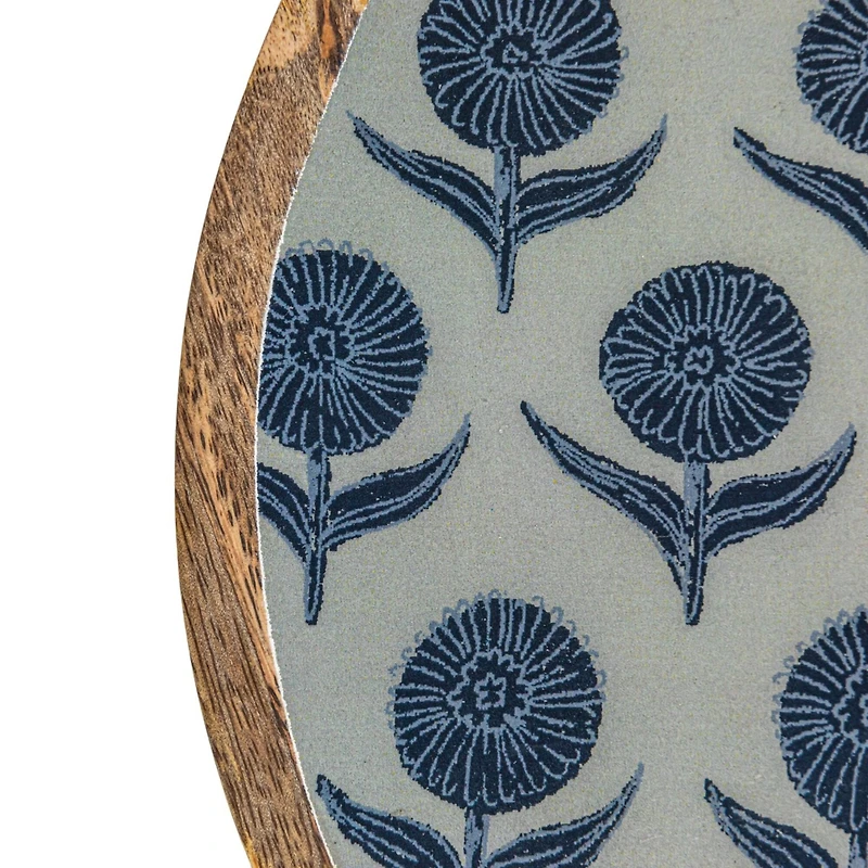 Hello Honey® Blue Floral Enameled Round Mango Wood Tray Set