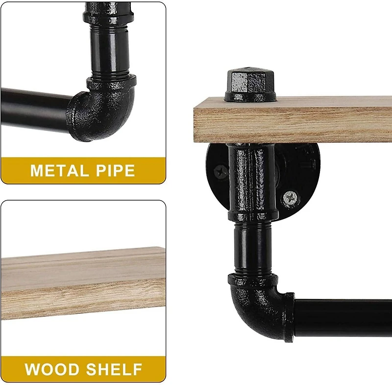 Natural Brown Industrial Wall-Mounted Rustic Toilet Paper Holder with Wood Shelf