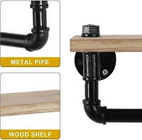 Natural Brown Industrial Wall-Mounted Rustic Toilet Paper Holder with Wood Shelf