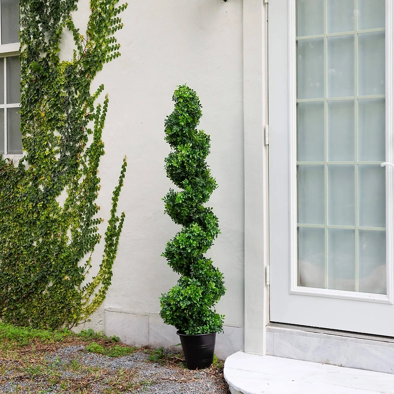 5ft. UV-Resistant Boxwood Spiral Topiary Artificial Tree in Decorative Planter