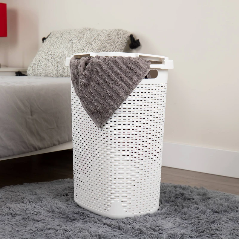 Mind Reader 60L Ventilated Slim Laundry Hamper with Cut Out Handles & Attached Hinged Lid, 2ct.