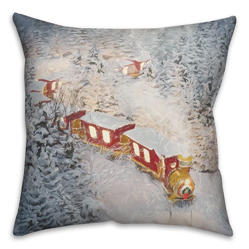Train In The Snow 18x18 Throw Pillow