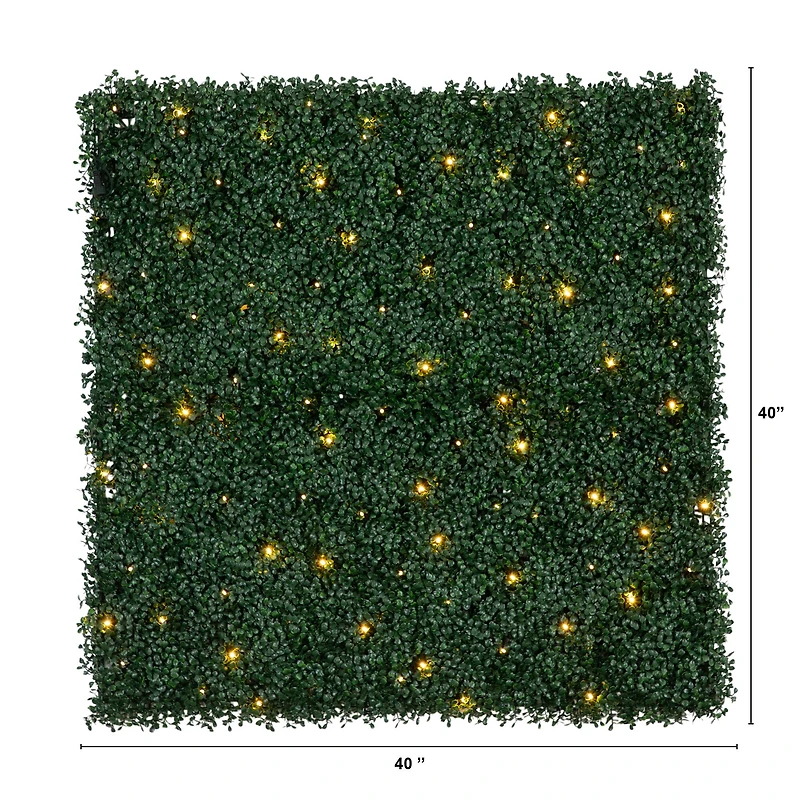 40" Pre-Lit Warm White LED Boxwood Artificial Living Wall Panel