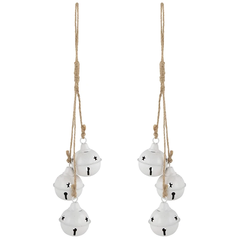 Cascading Christmas Jingle Bell Ornaments - 13.5" - White - Set of 2