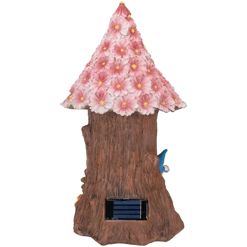 14" Solar Lighted Bless Our Home Gnome Tree House Outdoor Garden Statue