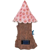 14" Solar Lighted Bless Our Home Gnome Tree House Outdoor Garden Statue