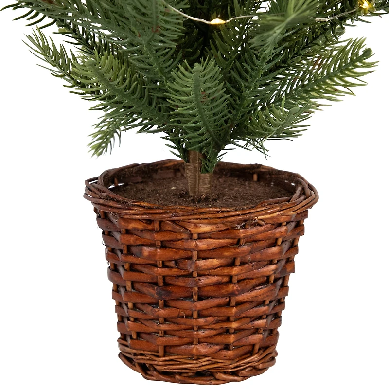 20" Pre-Lit Artificial Pine Christmas Tree with Basket, Warm White LED Lights