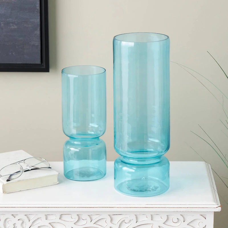 Blue Modern Round Glass Vase Set