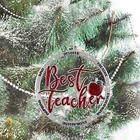 3" Red & Silver Best Teacher Round Enameled Metal Ornament by Ashland®