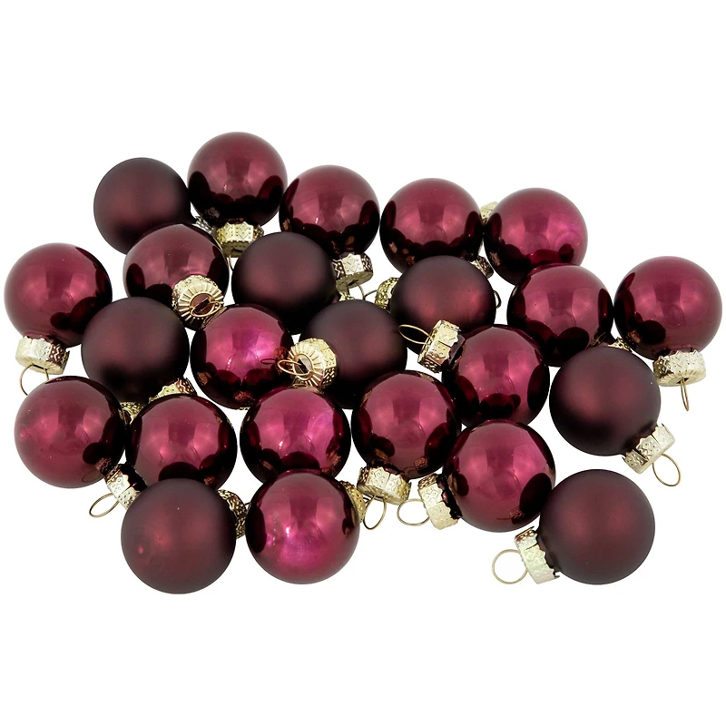 24ct. 1" Shiny & Matte Red Glass Ball Ornaments