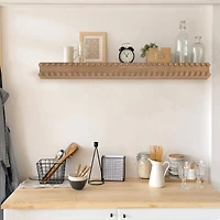 Natural Large Rustic Beaded Wood Floating Wall Shelf