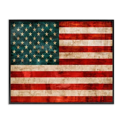 Stupell Industries US American Flag Rustic Pattern Framed Giclee Art