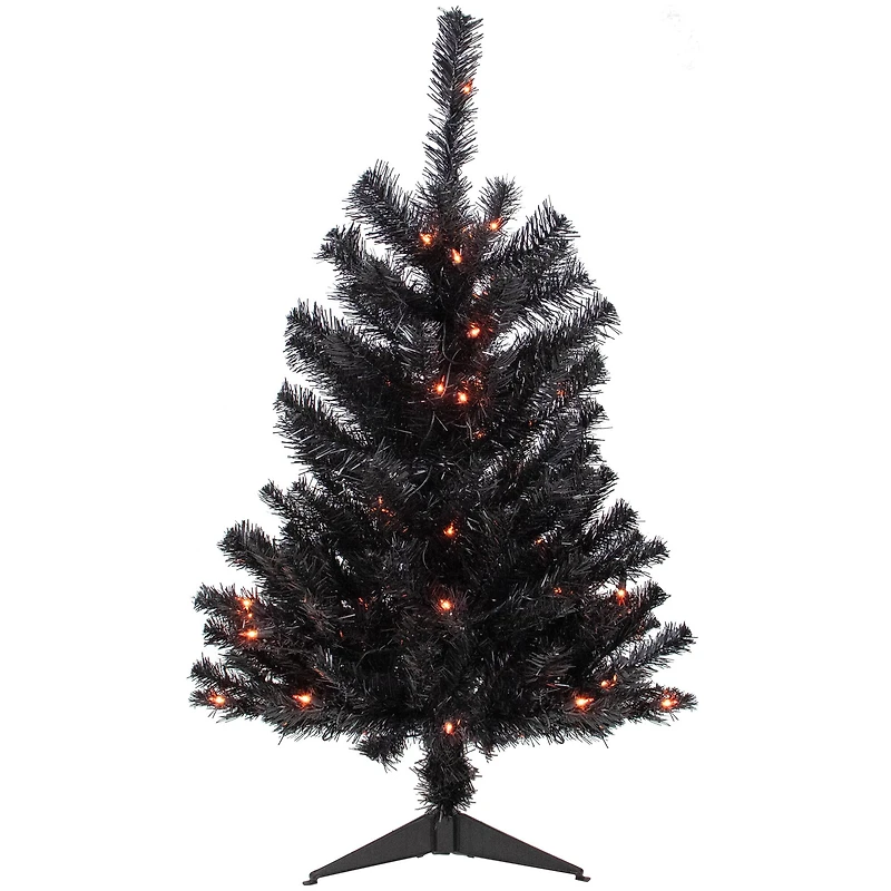 3ft. Pre-Lit Black Noble Spruce Artificial Halloween Tree, Orange Lights