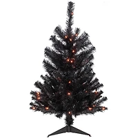 3ft. Pre-Lit Black Noble Spruce Artificial Halloween Tree, Orange Lights