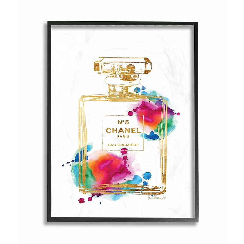 Stupell Industries Fashion Perfume Gold Rainbow in Black Frame Wall Art