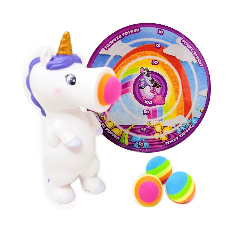 White Unicorn Squeeze Popper with Sticky Target