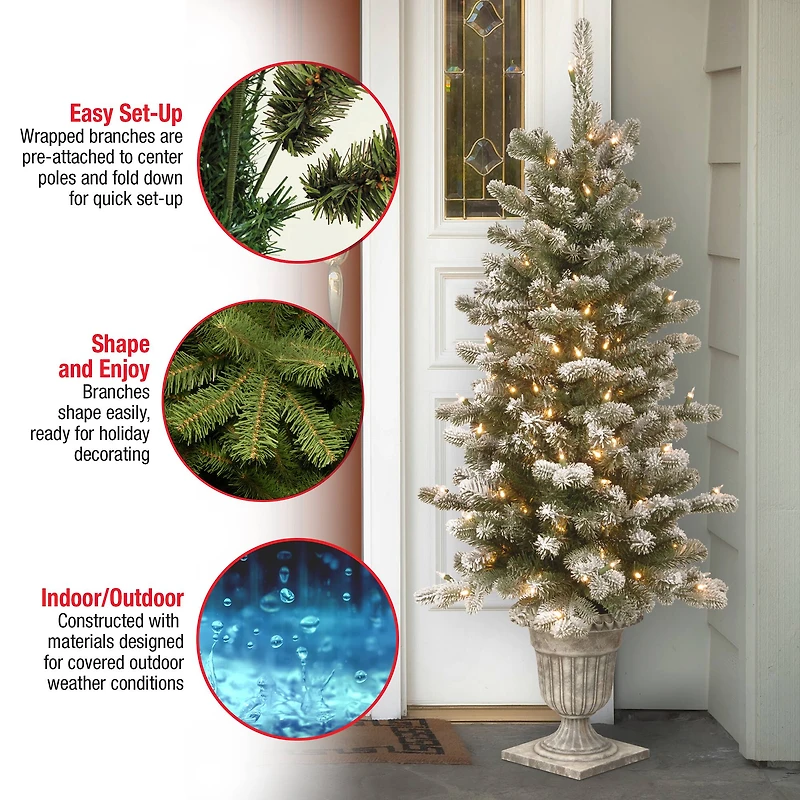 4ft. Pre-Lit Snowy Sheffield Spruce Entrance Artificial Christmas Tree, Twinkly™ LED Lights