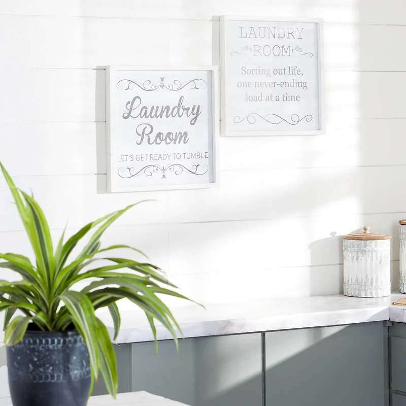 Set of 2 White Wood Farmhouse Sign Wall Decor, 15" x 15"