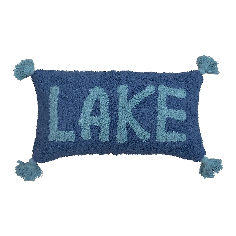 Hello Honey® "Lake" Design & Tassels Cotton Punch Hook Lumbar Pillow
