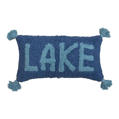 Hello Honey® "Lake" Design & Tassels Cotton Punch Hook Lumbar Pillow