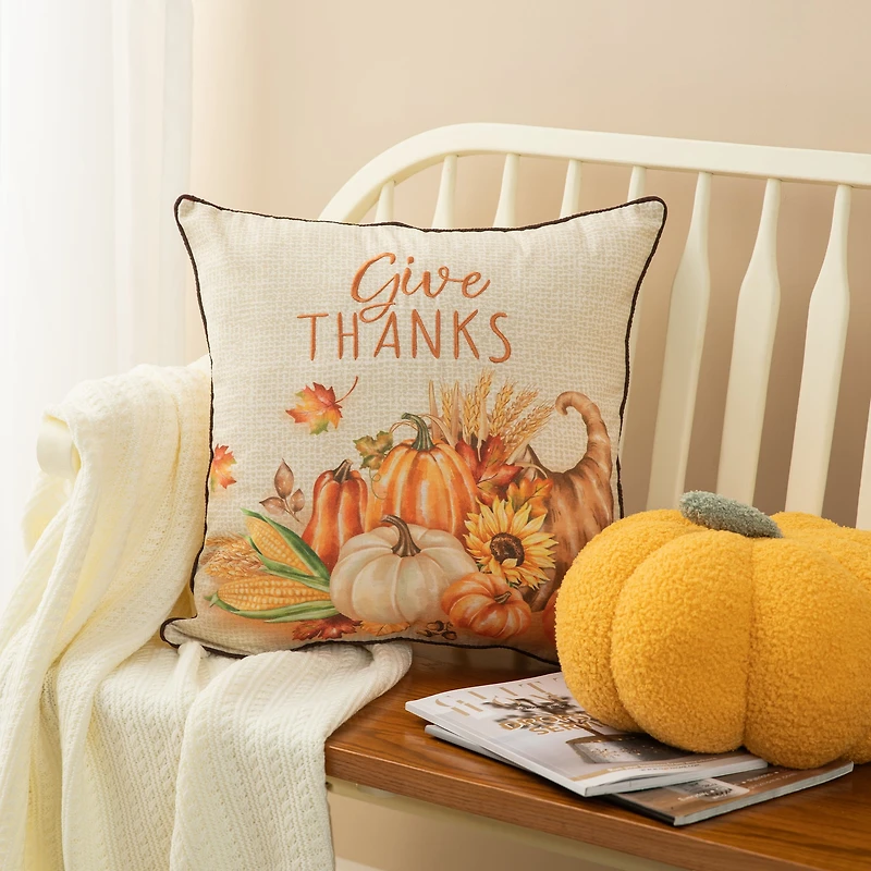 Glitzhome® 18" Thanksgiving Embroidered Pillow