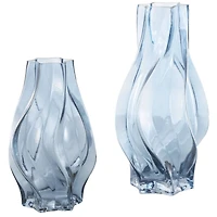 Blue Wavy Ombre Glass Vase Set