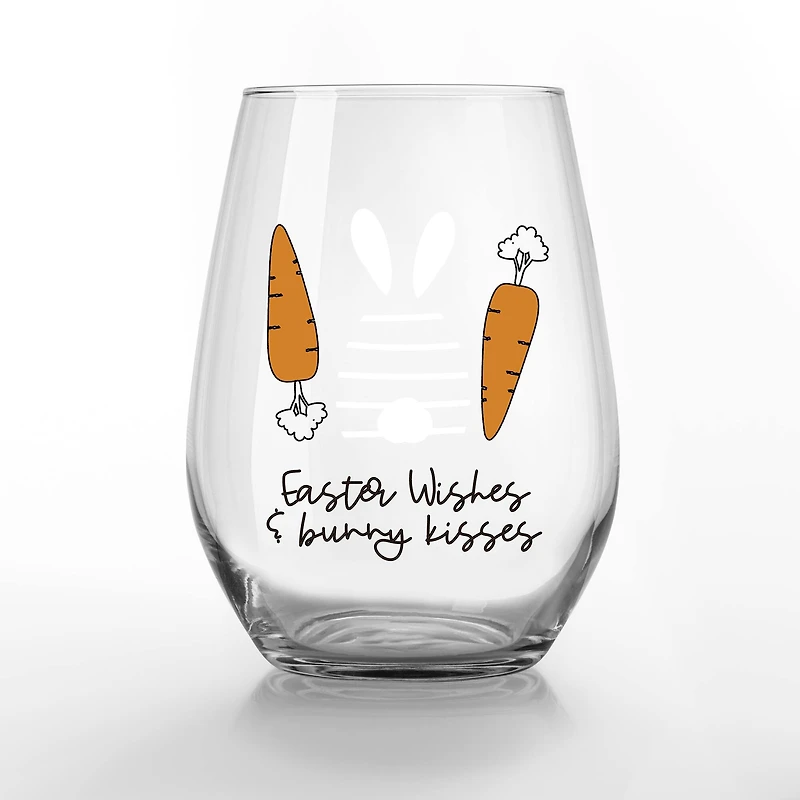 15oz. Easter Wishes & Bunny Kisses Printed Stemless Wine Glass