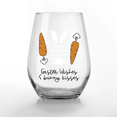 15oz. Easter Wishes & Bunny Kisses Printed Stemless Wine Glass