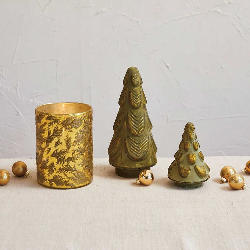 Hello Honey® 6" Matte Green & Gold Embossed Glass Tree