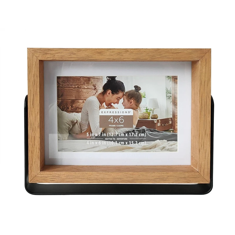 Expressions 4" x 6" Natural Wood Frame with Mat in Metal Base by Studio Décor®