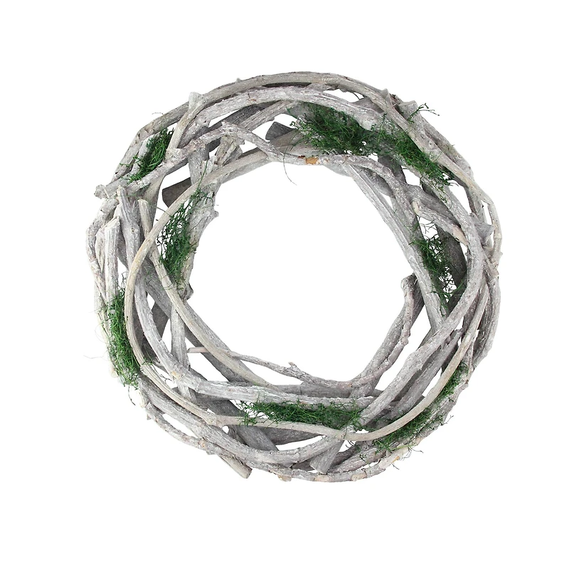 14" White Twig & Green Moss Spring Wreath
