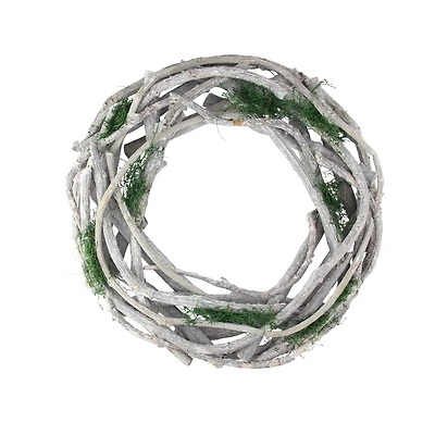 14" White Twig & Green Moss Spring Wreath