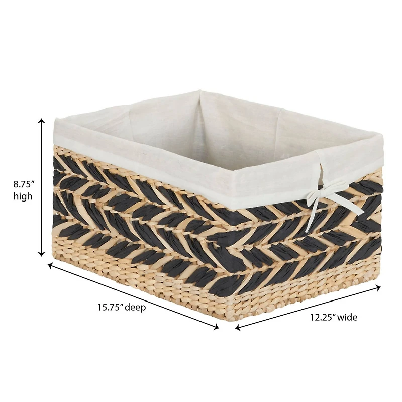 Household Essentials 9" Black & Natural Herringbone Wicker Storage Basket with Cloth Liner