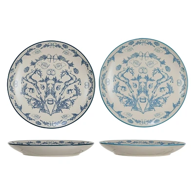 Hello Honey® 10" Blue & Cream Classic Holiday Round Stoneware Plate Set