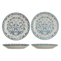 Hello Honey® 10" Blue & Cream Classic Holiday Round Stoneware Plate Set