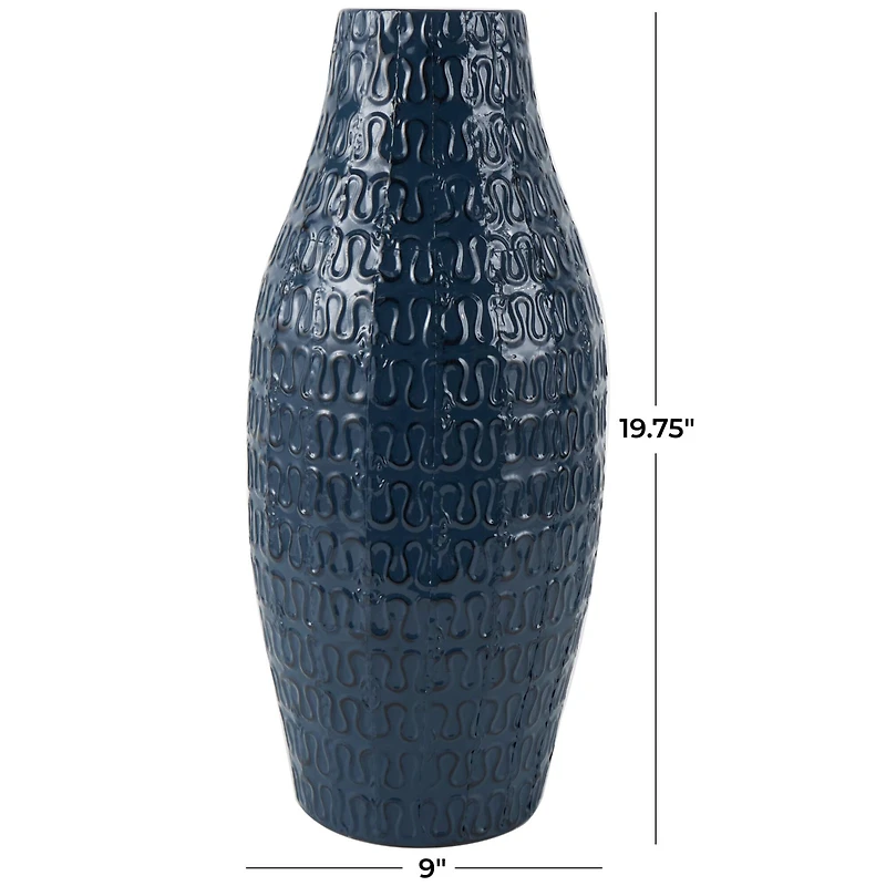 20" Dark Blue Metal Dimensional Textured Vase