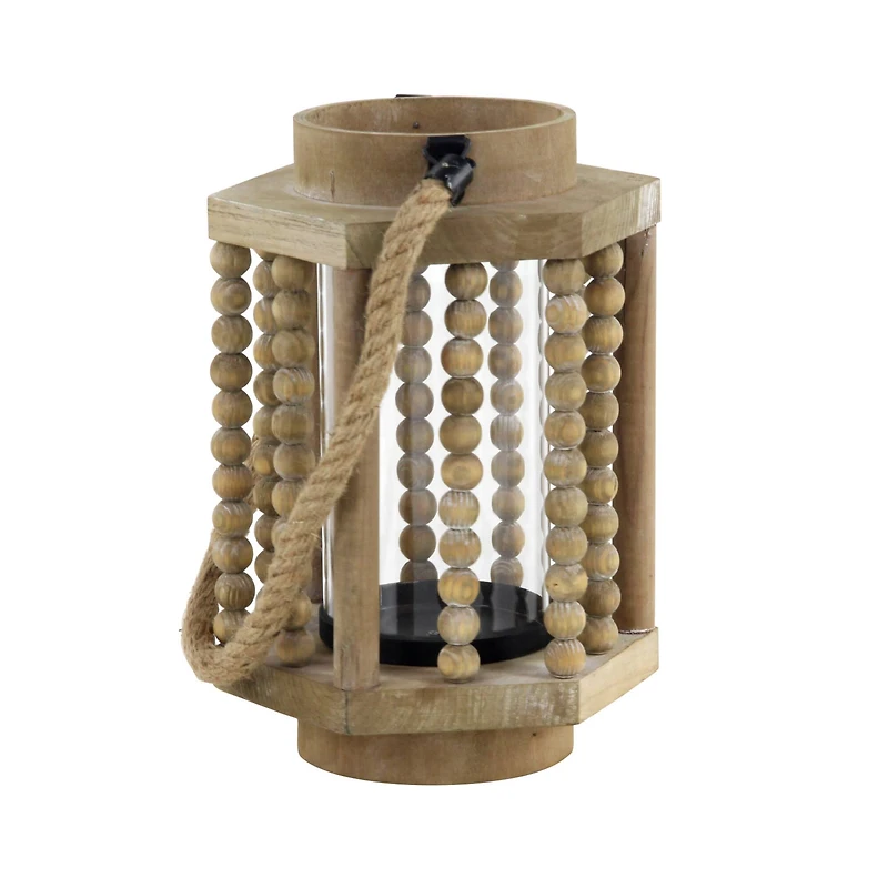 11" Light Brown Recycled Wood Candle Holder Lantern