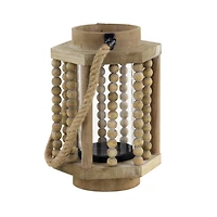 11" Light Brown Recycled Wood Candle Holder Lantern