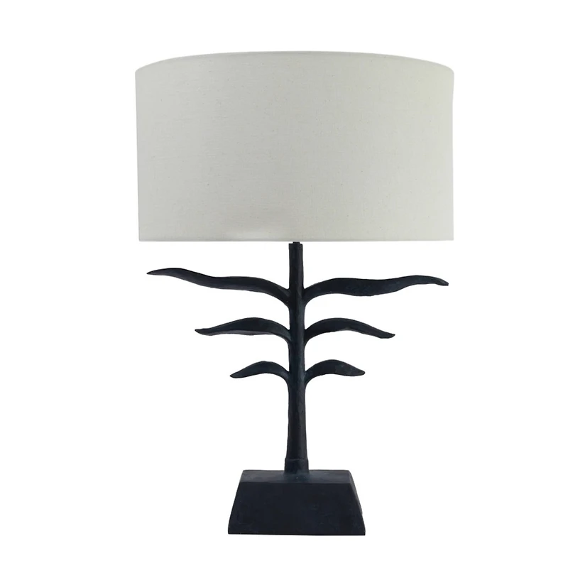 Hello Honey® 24" Black and Natural Leaf Shaped Table Lamp with Fabric Shade