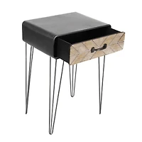 2ft. Black Iron and Wood Modern Accent Table