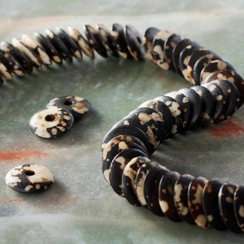 Brown & White Spotted Bone Rondelle Beads by Bead Landing®