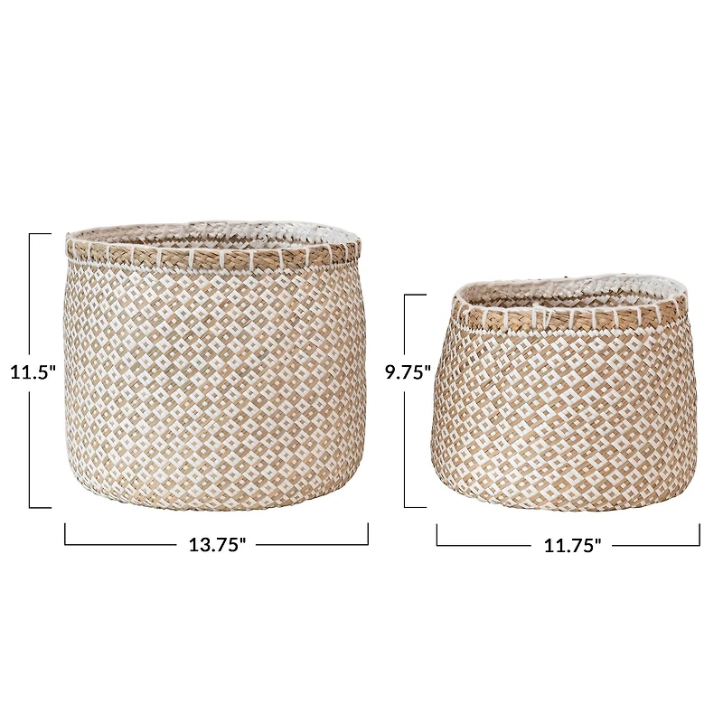 Hello Honey® Natural & White Hand-Woven Seagrass & Paper Baskets with Pattern Set